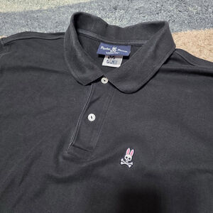 Psycho Bunny Polo Shirt Mens 7 Black Skull Logo Short Sleeve Cotton